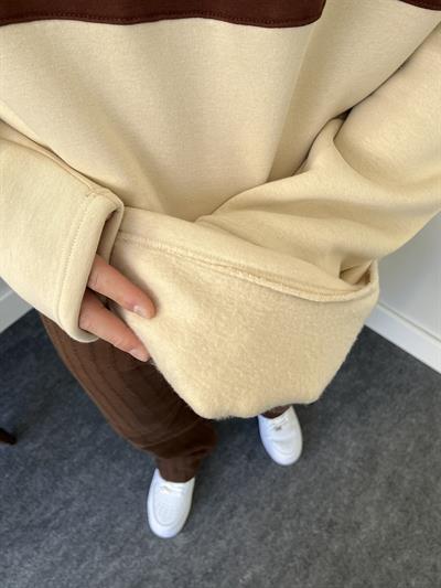 1994 Nakışlı Krem Üç İplik Şardonlu Sweatshirt