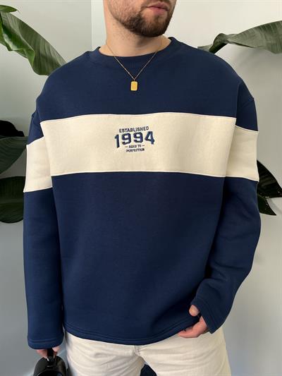 1994 Nakışlı Lacivert Üç İplik Şardonlu Sweatshirt