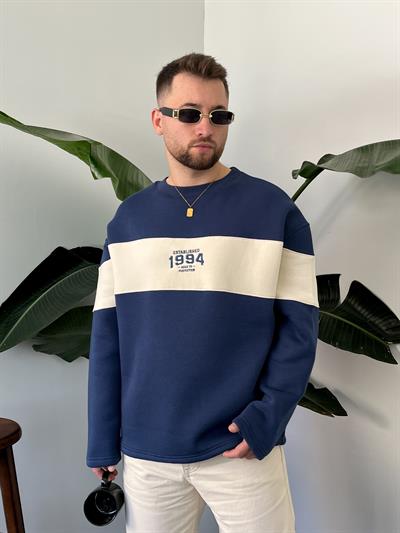 1994 Nakışlı Lacivert Üç İplik Şardonlu Sweatshirt