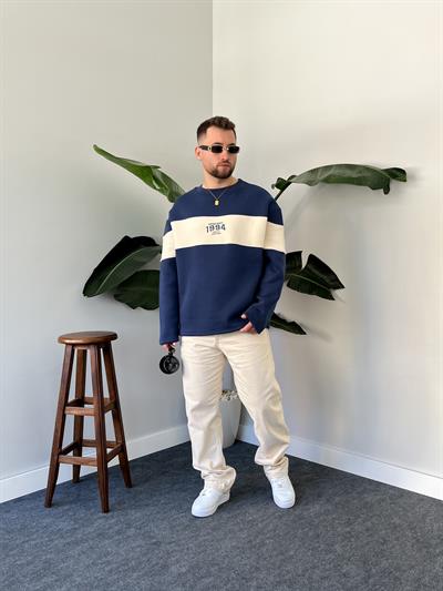 1994 Nakışlı Lacivert Üç İplik Şardonlu Sweatshirt
