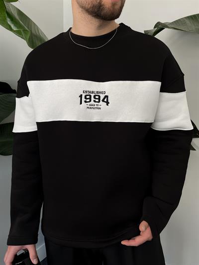 1994 Nakışlı Siyah Üç İplik Şardonlu Sweatshirt