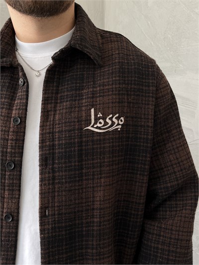 Acı Kahve Baskılı Oversize Ekose Gömlek