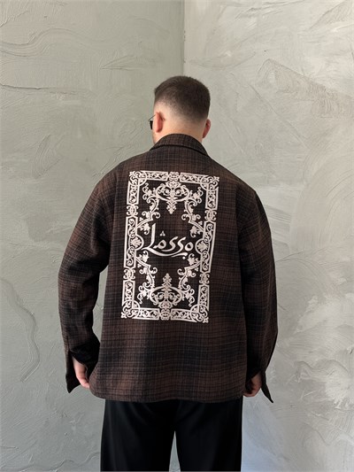 Acı Kahve Baskılı Oversize Ekose Gömlek