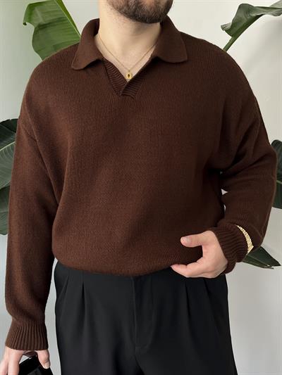 Acı Kahve Casual Polo Yaka Kazak
