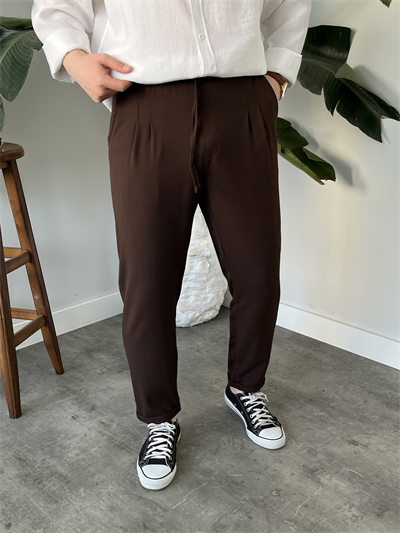 Acı Kahve Duble Paça Kumaş Jogger Pantolon