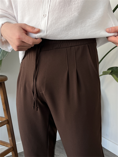 Acı Kahve Duble Paça Kumaş Jogger Pantolon