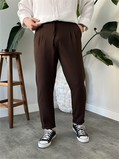 Acı Kahve Duble Paça Kumaş Jogger Pantolon