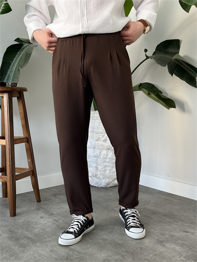 Acı Kahve Duble Paça Kumaş Jogger Pantolon
