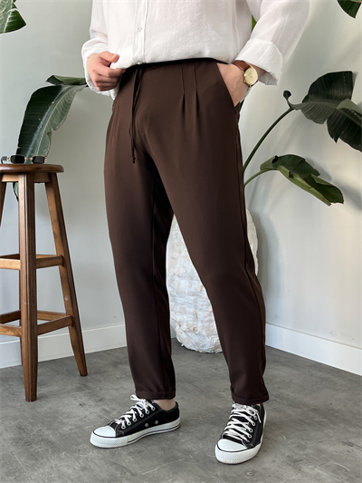 Acı Kahve Duble Paça Kumaş Jogger Pantolon
