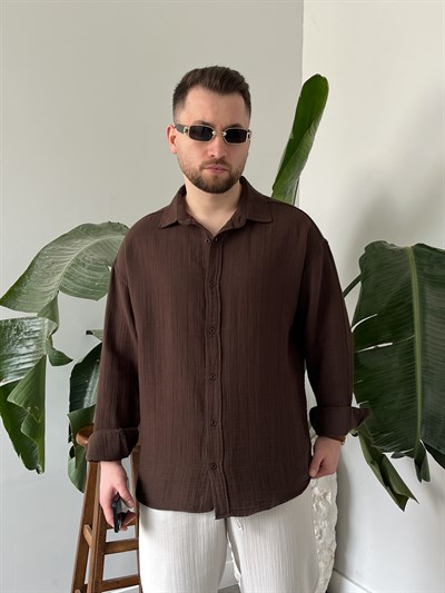 Acı Kahve Premium Müslin Dokulu Oversize Gömlek