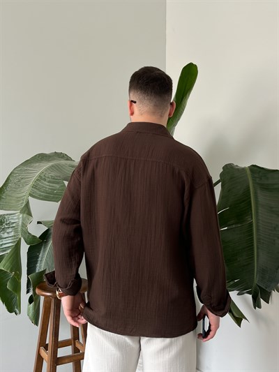 Acı Kahve Premium Müslin Dokulu Oversize Gömlek