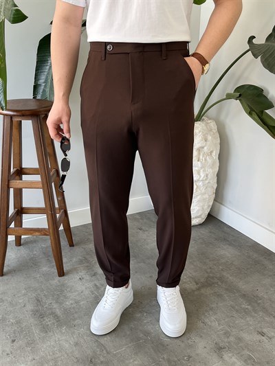 Acı Kahve Yan Düğme Detay Duble Paça Boyfriend Pantolon