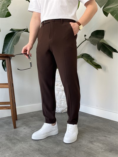 Acı Kahve Yan Düğme Detay Duble Paça Boyfriend Pantolon