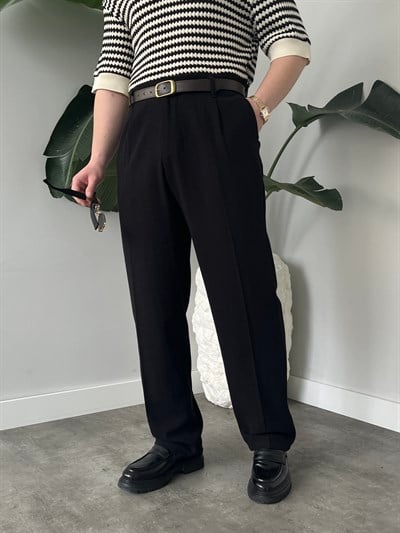 Alto Siyah Ham Keten Baggy Pantolon
