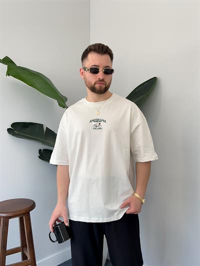 Amsterdam Nakışlı Ekru Oversize  T-shirt