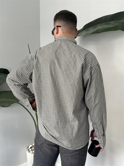 Antrasit Casual Çizgili Oversize Gömlek