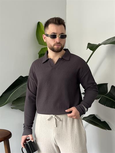 Antrasit Fitilli Polo Yaka Triko Sweat