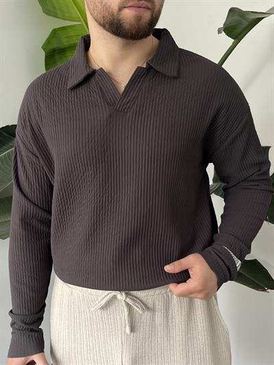 Antrasit Fitilli Polo Yaka Triko Sweat