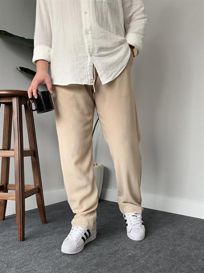 Bej Fitilli Baggy Pantolon
