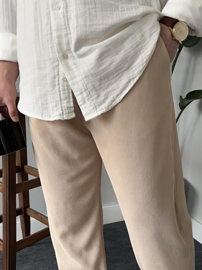 Bej Fitilli Baggy Pantolon