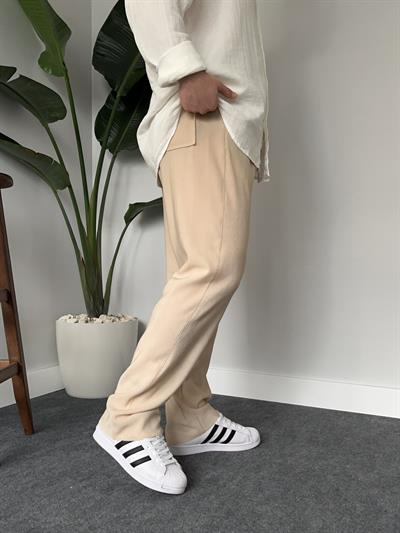 Bej Fitilli Baggy Pantolon
