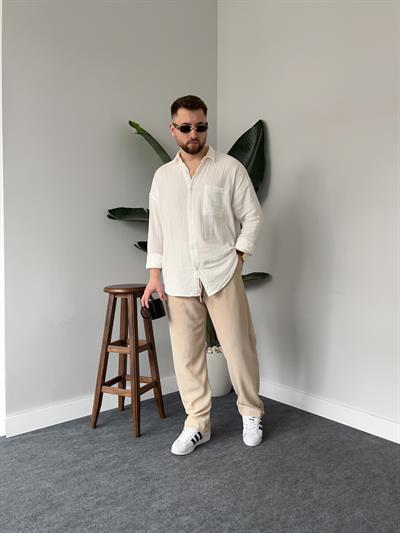 Bej Fitilli Baggy Pantolon