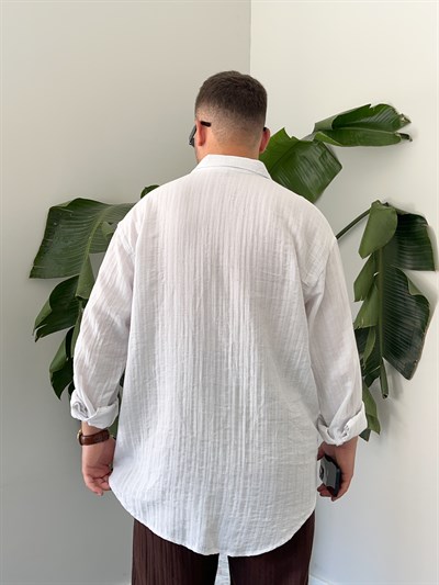 Beyaz Armürlü Müslin Oversize Gömlek
