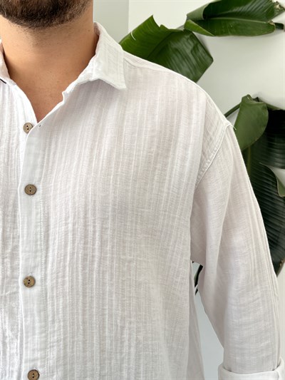 Beyaz Armürlü Müslin Oversize Gömlek