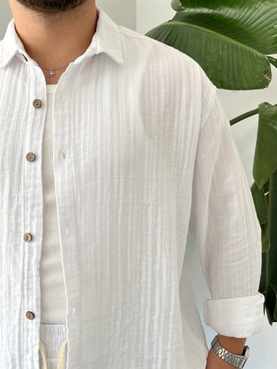 Beyaz Armürlü Müslin Oversize Takım