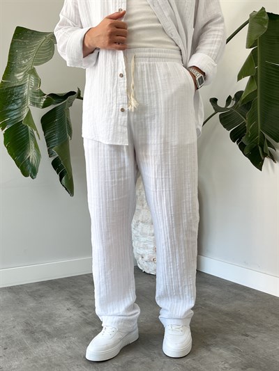 Beyaz Armürlü Müslin Oversize Takım
