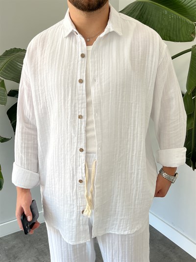 Beyaz Armürlü Müslin Oversize Takım