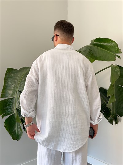 Beyaz Armürlü Müslin Oversize Takım