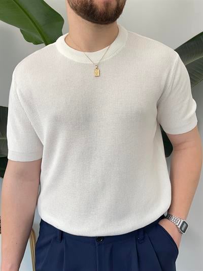 Beyaz Casual Örme Triko T-shirt