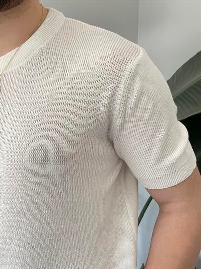 Beyaz Casual Örme Triko T-shirt