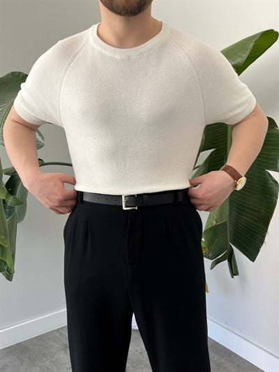 Beyaz Raglan Detay Basic Triko