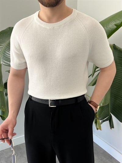 Beyaz Raglan Detay Basic Triko