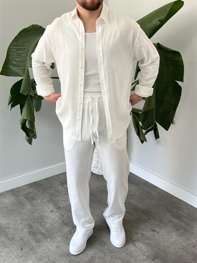 Beyaz Serra Keten Oversize Takım