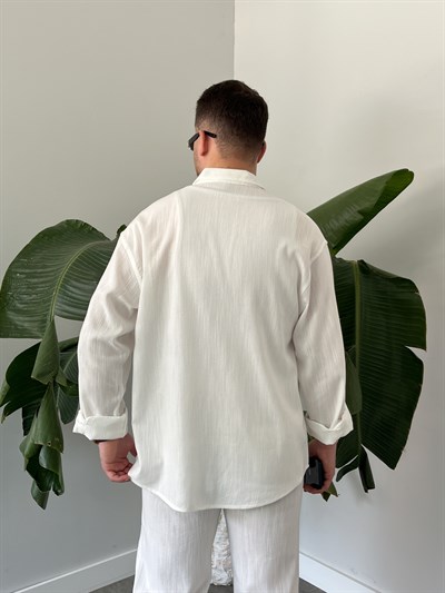 Beyaz Serra Keten Oversize Takım