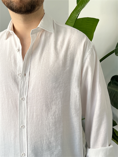 Beyaz Yıkamalı Tensel Oversize Gömlek