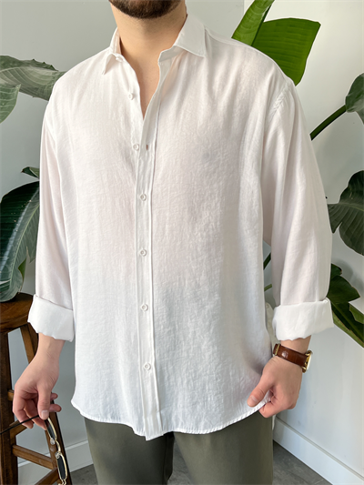 Beyaz Yıkamalı Tensel Oversize Gömlek