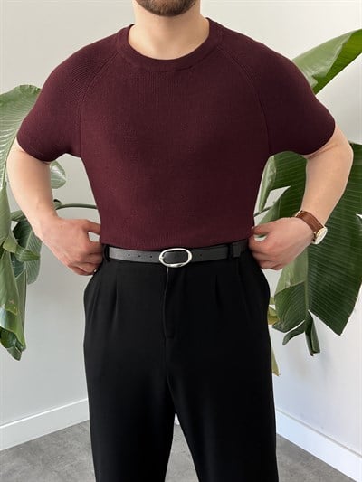 Bordo Raglan Detay Basic Triko