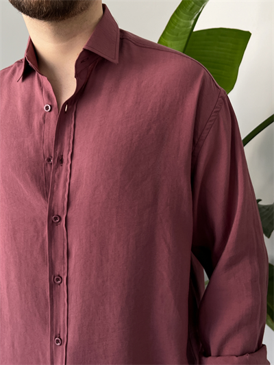 Bordo Yıkamalı Tensel Oversize Gömlek