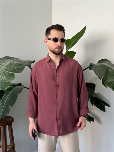 Bordo Yıkamalı Tensel Oversize Gömlek