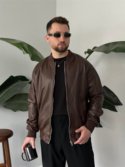 Bronzo Acı Kahve Bomber Deri Ceket