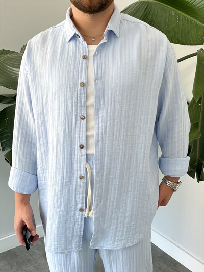 Buz Mavi Armürlü Müslin Oversize Takım
