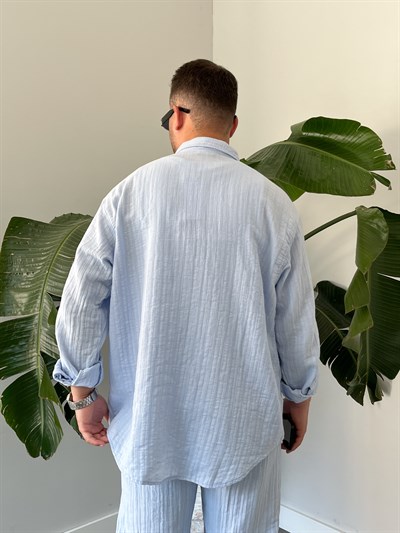 Buz Mavi Armürlü Müslin Oversize Takım