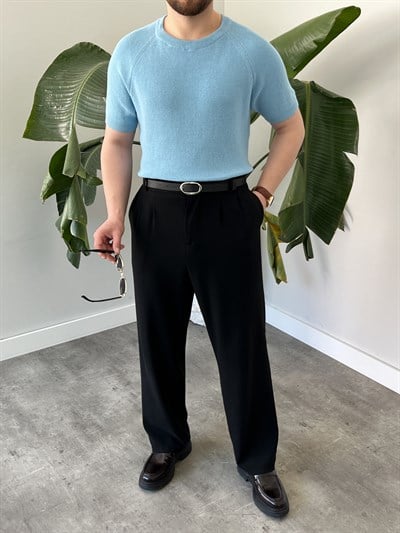 Buz Mavi Raglan Detay Basic Triko