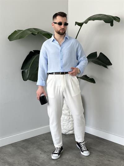 Buz Mavi Soft Touch Oversize Gömlek