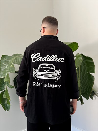 Cadillac Nakış İşlemeli Siyah Oversize Gömlek