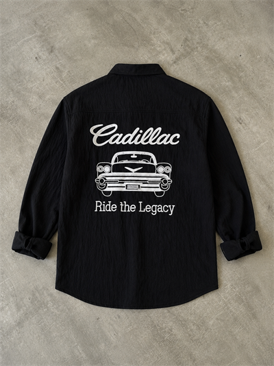 Cadillac Nakış İşlemeli Siyah Oversize Gömlek